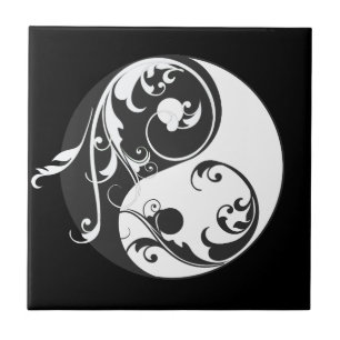 Scrolling Yin Yang Symbol (black) Tile