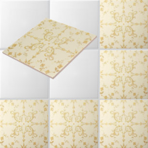 Scrolls of vine and flowers pattern ceramic tile