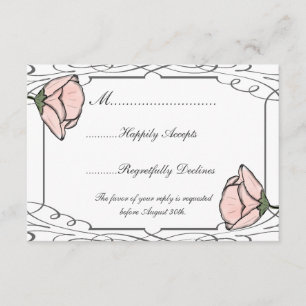 Scrollwork and Pink Flower Wedding RSVP Card