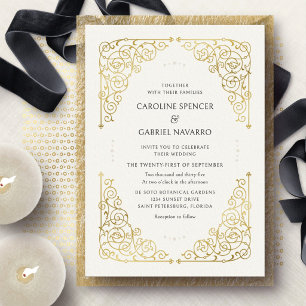 Scrollwork Elegant Vintage Wedding Foil Invitation