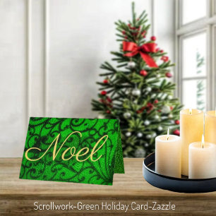 Scrollwork-Green Holiday Card