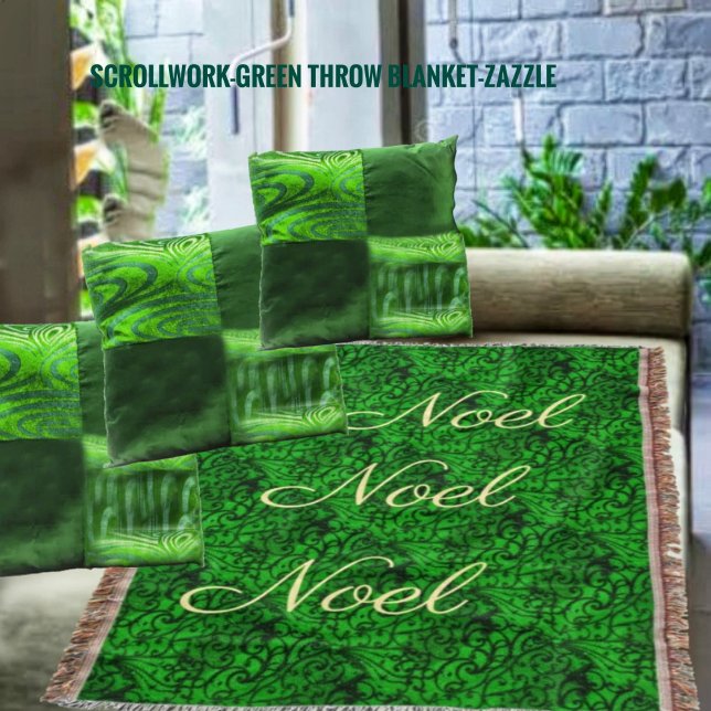 Scrollwork Green  Throw Blanket (Creator Uploaded)