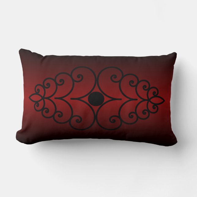 Scrollwork on Dark Red Gradient Lumbar Cushion (Front)