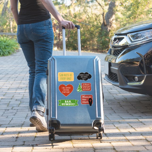 Scrooge A Christmas Carol Quotes Sticker Pack (Suitcase Insitu)