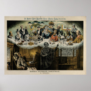 Scrooge Dreaming Queen Victoria Christmas Dinner Poster