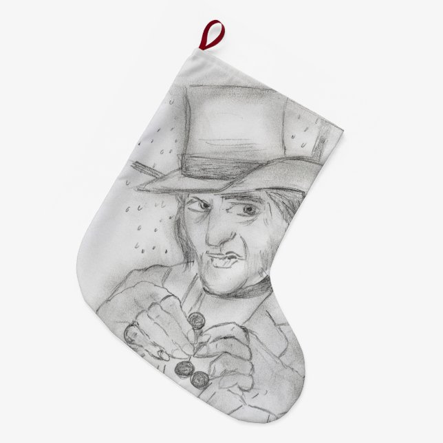 Scrooge in Black and White Large Christmas Stocking (Front (Hanging))