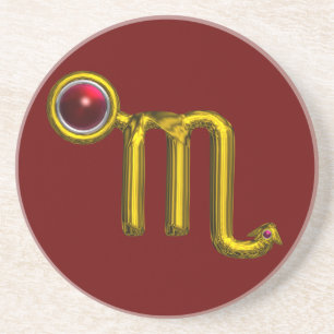 SCROPIO ZODIAC BIRTHDAY JEWEL Gold Red Grenade Coaster