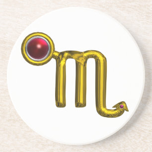 SCROPIO ZODIAC BIRTHDAY JEWEL Gold Red Grenade Coaster