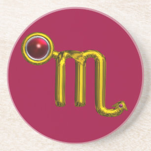 SCROPIO ZODIAC BIRTHDAY JEWEL Gold Red Grenade Coaster