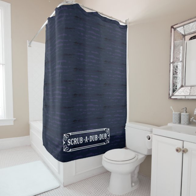 Scrub-A-Dub-Dub modern masculine blue stripe Shower Curtain (In Situ)