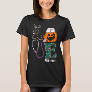 Scrub Nurse Halloween Scary Pumpkin Love Nurse Lif T-Shirt