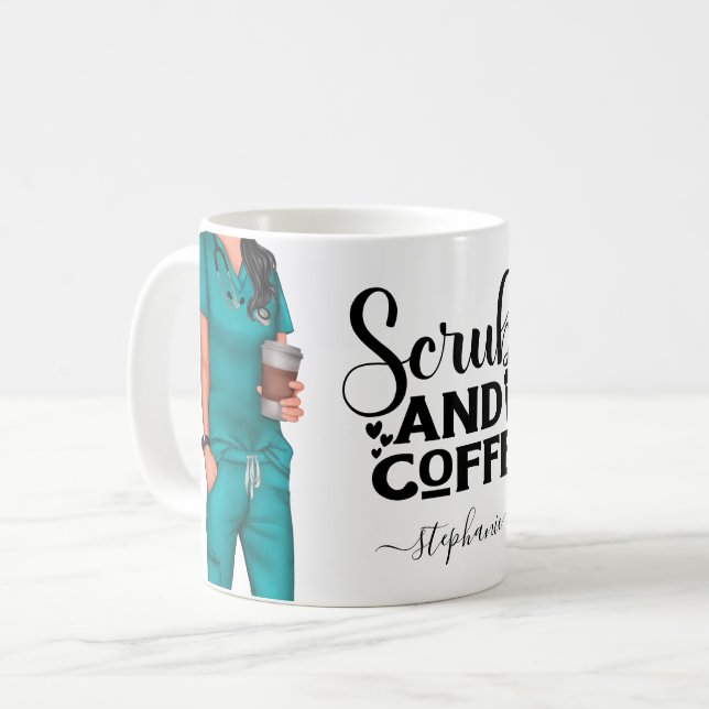 Scrubs and Coffee Nurse Personalised Coffee Mug (Front Left)