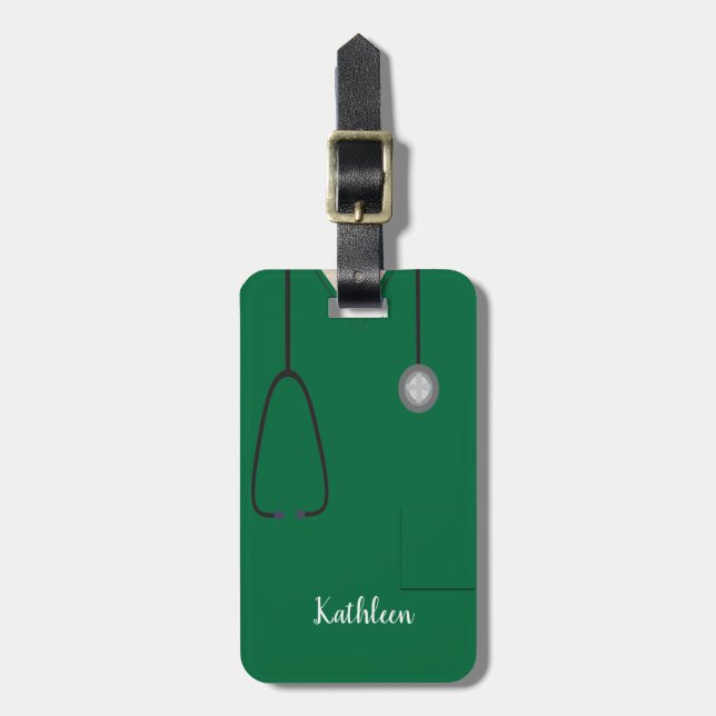 Scrubs Uniform Nurse Dk Green Luggage Tag (Front Vertical)