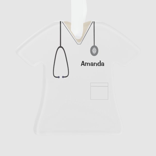 Scrubs Uniform Nurse White Christmas Shirt Orn Ornament (Front)