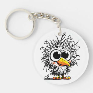 Scruffy Bird: Cute and Funny Art Key Ring