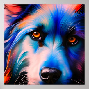 SCRUFFY BLUE N RED TERRIER DOG POSTER