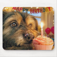 Scruffy Dog with a Birthday Cupcake