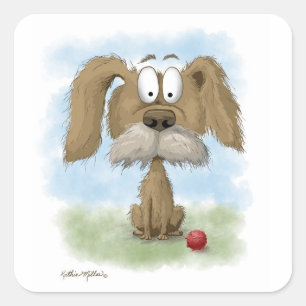 Scruffy Mutt Cartoon with ball Square Sticker