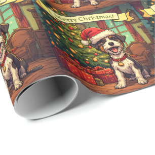 Scruffy Pup Christmas Tree Cheerful Your Message Wrapping Paper