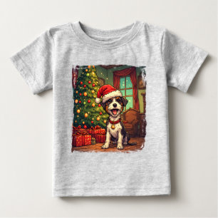 Scruffy Pup Santa Hat Christmas Tree Cheerful  Baby T-Shirt