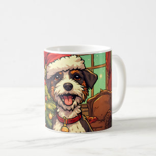 Scruffy Pup Santa Hat Christmas Tree Cheerful Coffee Mug