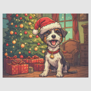 Scruffy Pup Santa Hat Christmas Tree Cheerful  Tissue Paper