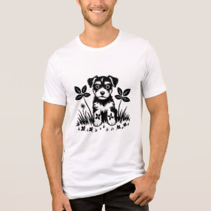 Scruffy Puppy in the Grass Graphic Cute Dog Tri-Blend Shirt