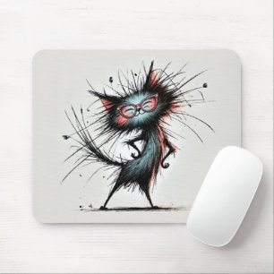 Scruffy Sassy Cat Wearing Red Glasses Mouse Pad