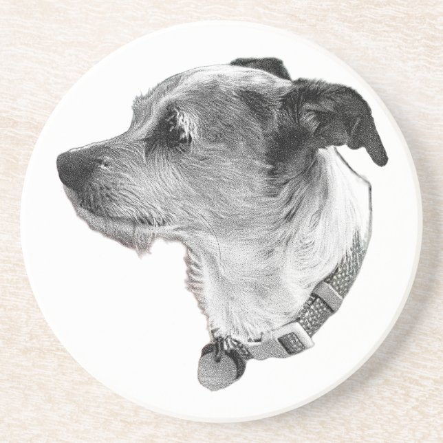 Scruffy Terrier Coaster – Realistic Black-and-Whit (Front)