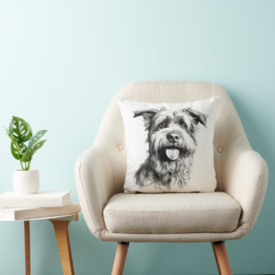 Scruffy Terrier Portrait Sketch Cushion