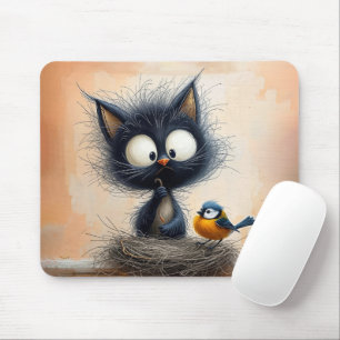 Scruffy Wide-eyed Cat With a Worm For a Bird Mouse Pad