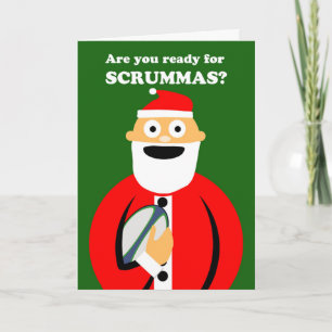 Scrummas, Christmas Rugby Sports Theme, Santa Holiday Card