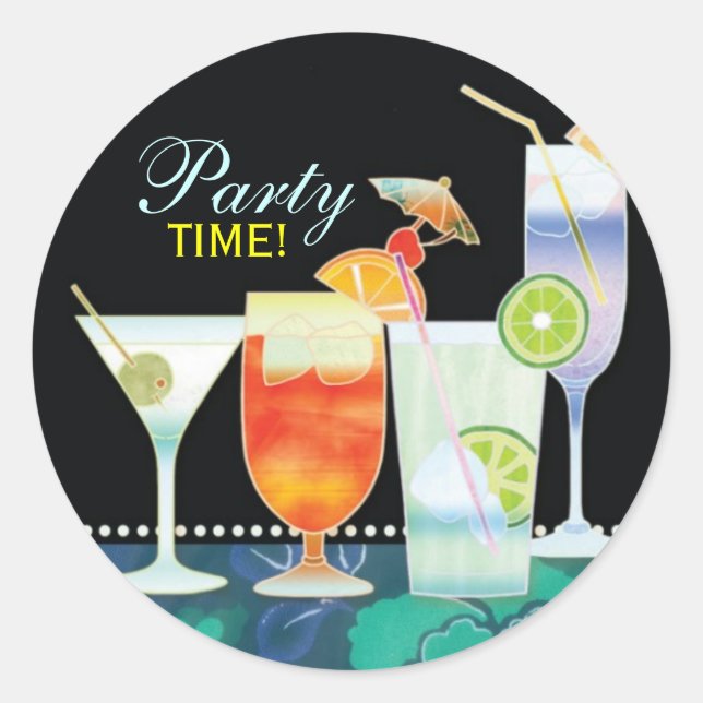 Scrumptious Cocktails Party Invitation Classic Round Sticker (Front)