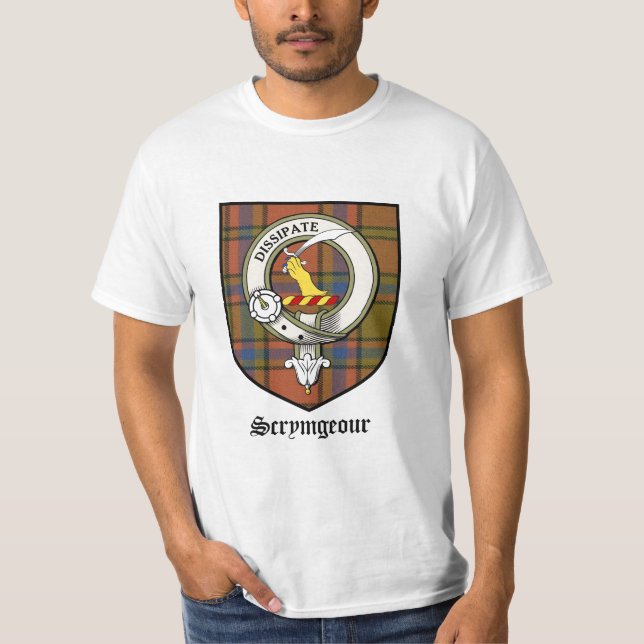 Scrymgeour Clan Crest Badge Tartan T-Shirt (Front)