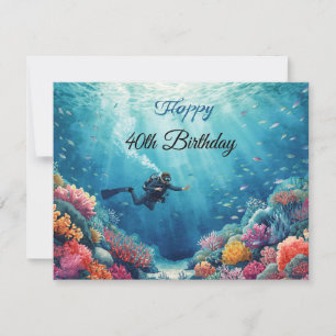 Scuba 40th birthday underwater birthday card 