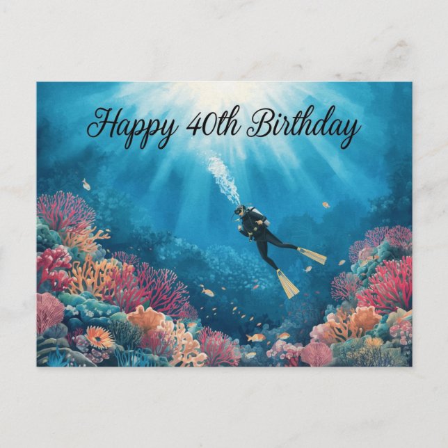 Scuba 40th Birthday underwater Postcard (Front)