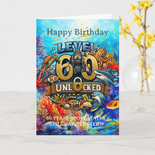 Scuba 60th Birthday Level 60 Unlocked Funny Diver Card