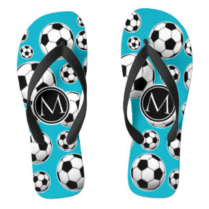 Scuba Blue Soccer Ball Pattern and Monogram Thongs