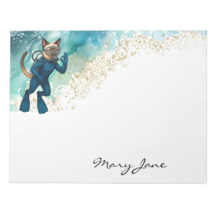 Scuba Cat Diving Blue Wet Suit Notepad