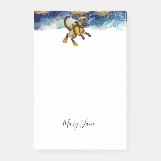 Scuba Cat Diving Blue Wet Suit Post-it Notes (Front)