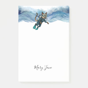 Scuba Cat Diving Blue Wet Suit Post-it Notes