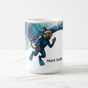 Scuba Cat Diving Blue Wet Suit with your name Coffee Mug