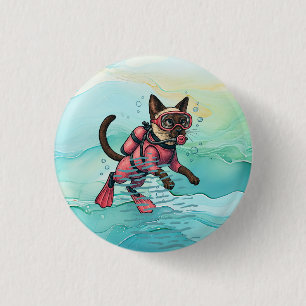 Scuba Cat is diving Underwater 3 Cm Round Badge