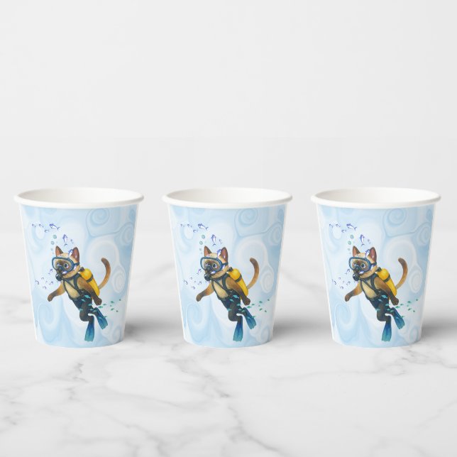 Scuba Cat is diving  Underwater  Paper Cups (Multi)