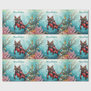 Scuba Cat Underwater Holiday  Merry Christmas  Wrapping Paper