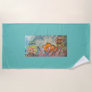 Scuba Cats Watercolor  Beach Towel