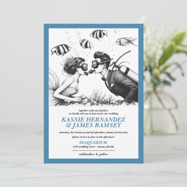 Scuba Couple Wedding Invitation (Standing Front)