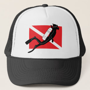SCUBA Dive Flag With Male SCUBA Diver Trucker Hat