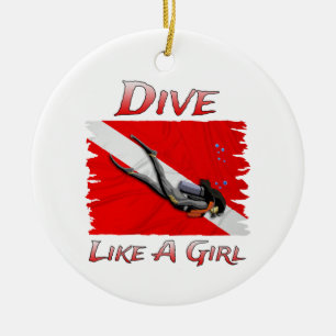 SCUBA Dive Like A Girl Ceramic Ornament