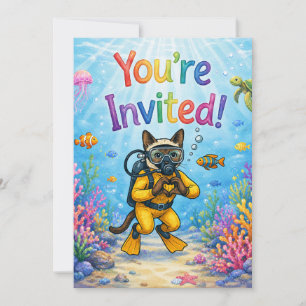 Scuba Diver Cat Birthday You’re Invited Underwater Invitation